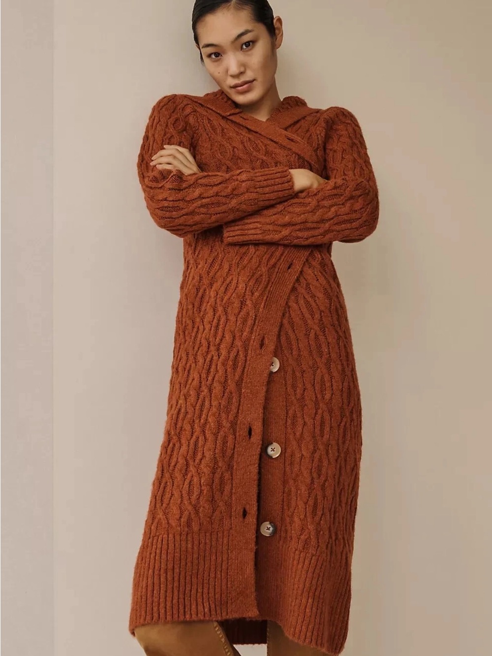 Anthropologie Hooded Cable Knit Cardigan - Small